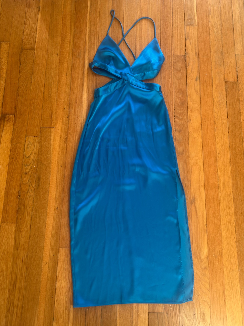 Zara made in Morocco Blue Satin Sleeveless Halter Midi Dress Halter Midi